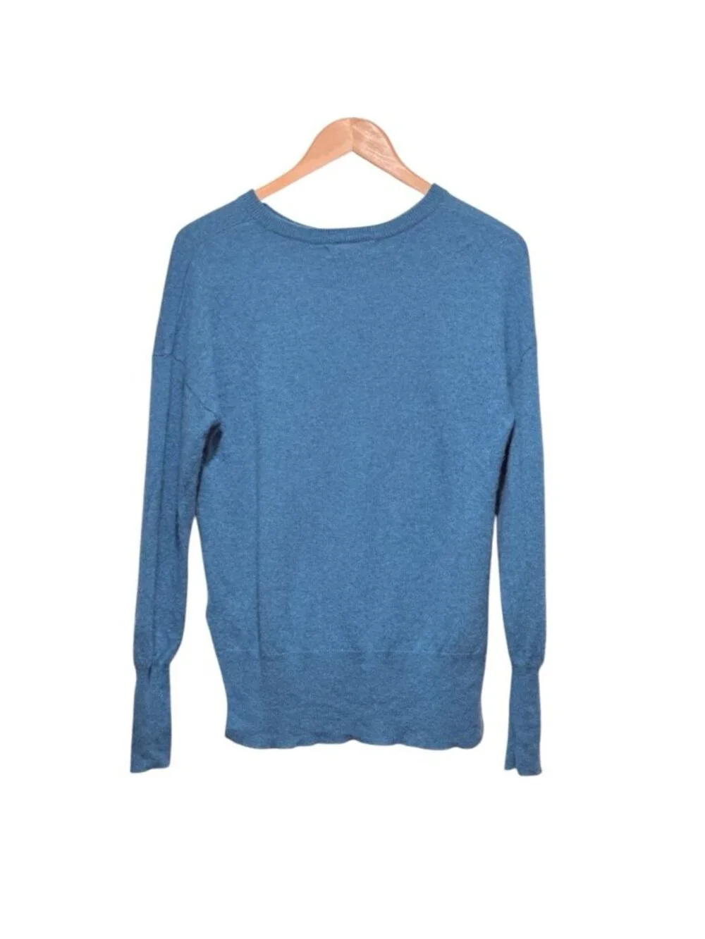 Tahari 100% Cashmere sz M Blue 2-Ply Crewneck Split Hem Womens Sweater